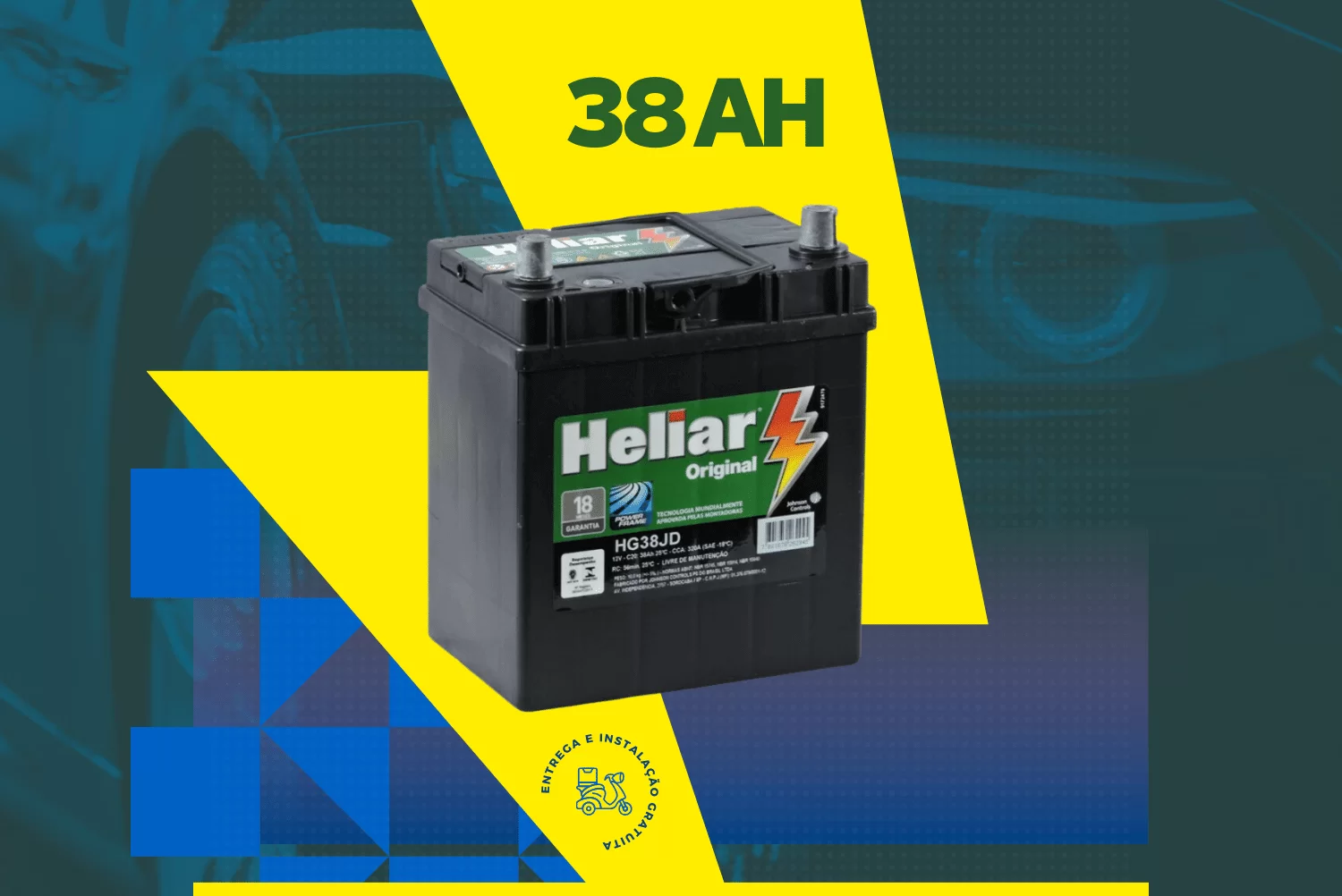 Bateria 38 Amperes Heliar em BH JC Baterias